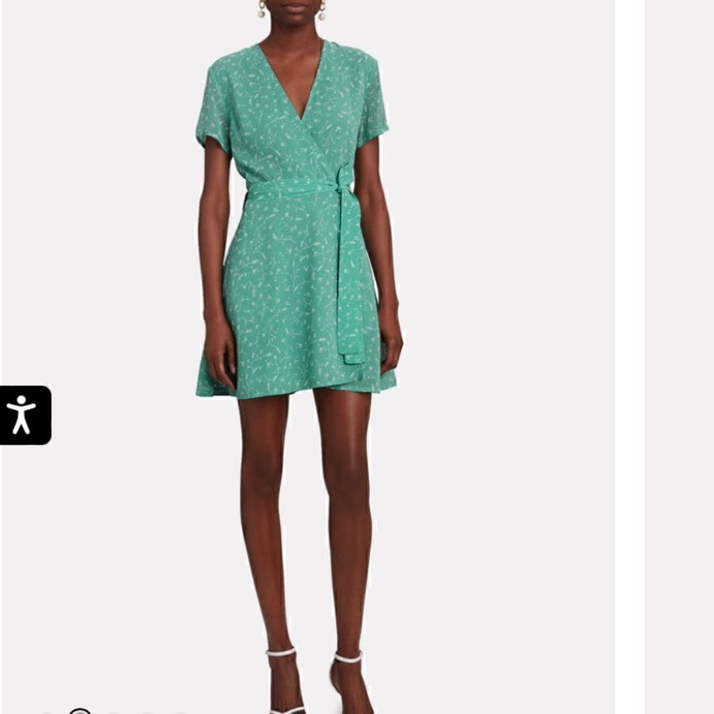 AUW Floral Short Sleeve V-neck Floral Tie Wrap Dress